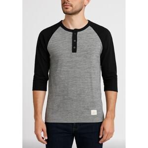 Casual Minimalist Black Sleeve Gray Henley Baseball Tee Adam Levine L